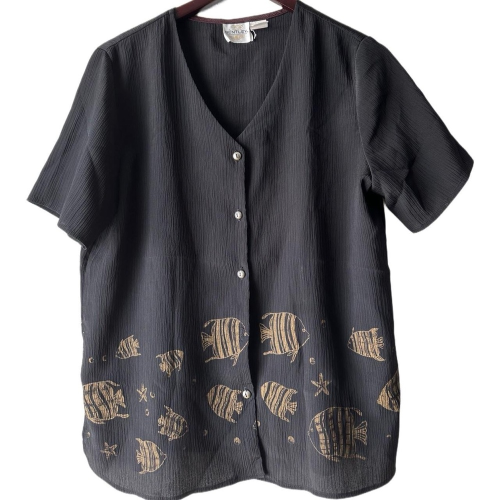 Vintage 90s Bentley Merchandise Fish Starfish Beach Polyester Short-Sleeve Shirt